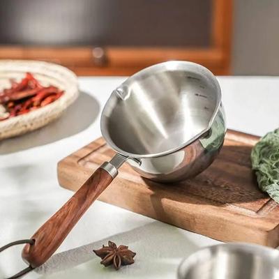 Edelstahl Öl Spritzender Kleiner Topf mit Holzgriff Heißöl Mini Saucenpfanne Haushalt Küche Multifunktions Milchtopf