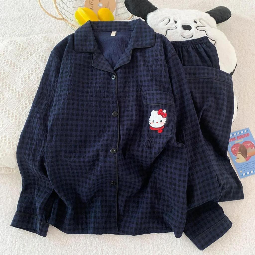 Cloud Cotton Cartoon Pajama Set: Long Sleeve Cardigan and Pants for Women