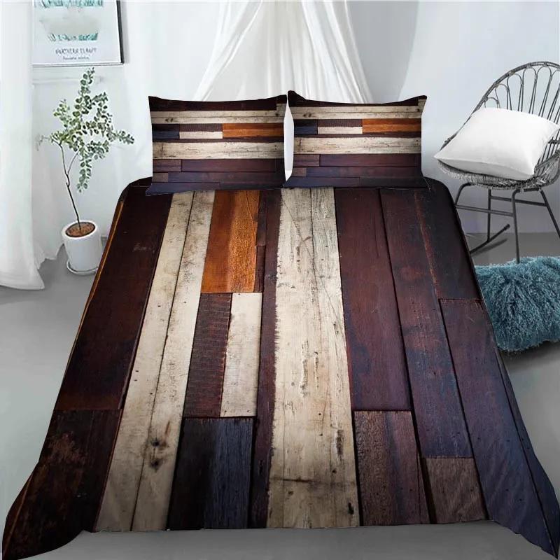 3D Modern Retro Wood Duvet Cover Lovely Pattern Polyester Quilt Cover Pillowcases For Kids Adults Bedroom Decor King Queen Size