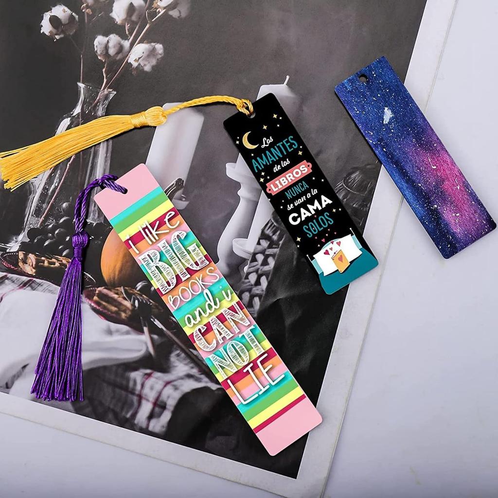 60Pcs Sublimation Blanks Bookmark Double Sided Sublimation Blanks Products with Colorful Tassels for Present, Labels, School Supply