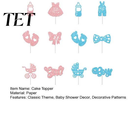 Decorative Picks for Dessert 12Pcs Boy Girl Birthday Cake Toppers, Baby Themed Cupcake with First Decor Bottle, Stroller, Bow, Suit, Glitter Cardboard
