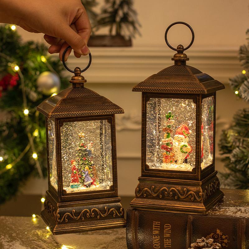 Christmas decorations, crystal carved lanterns, snowy lights, Christmas gifts, Christmas desktop decorations