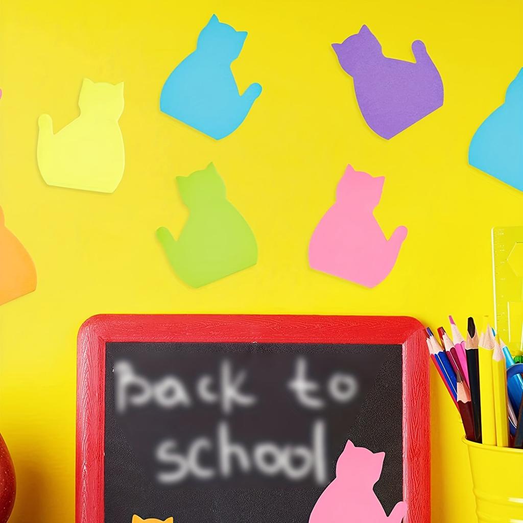 8Pcs/set Cat Sticky Notes Set - Cute Cat-Shaped Self-Adhesive Memo Pads for Reminders, School, Office, Home - Fun Assorted Colors Pack