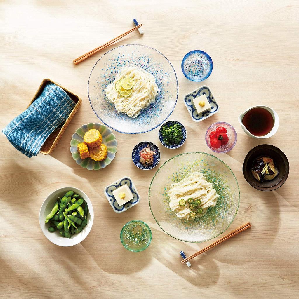 Toyo Sasaki Glass Iro Shizuku Noodle Plate, Green, Made in Japan, Large Noodle Plate, Round Plate, Glass Dish, Tableware, WA322