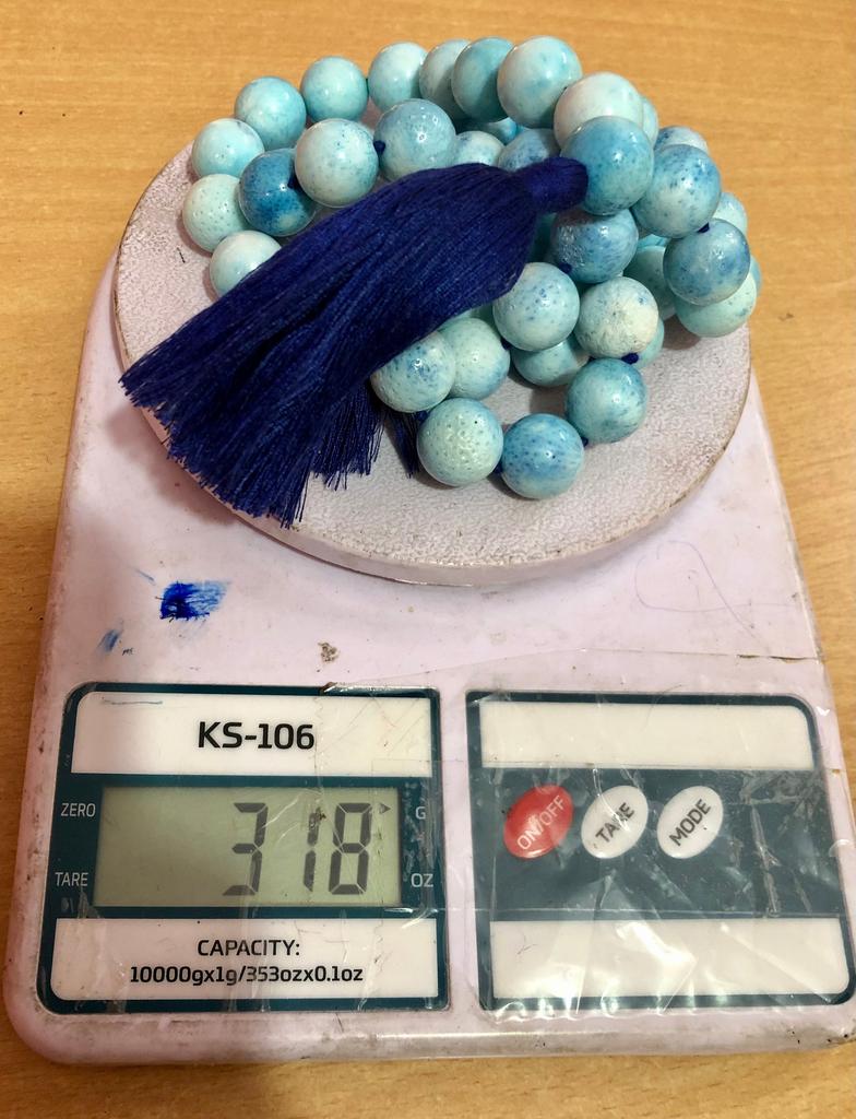 16 Mm Round 36"+ Created Blue Coral 54+1 Guru Bead Japa Mala, Jaap Rosary, Yoga Prayer Healing Meditation, Healing Gemstone