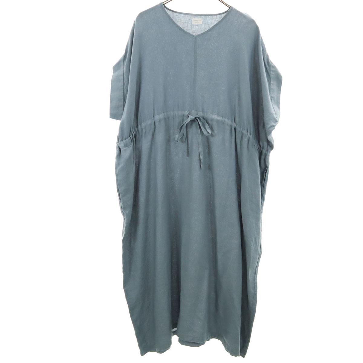 

URBAN RESEARCH DOORS лен с французским рукавом V-образный вырез, сборка на талии цельное платье Женское Б/У