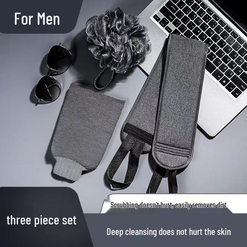 Herren Peeling-Handtuch-Set - 3-teiliger Rückenwäscher & Badekugel