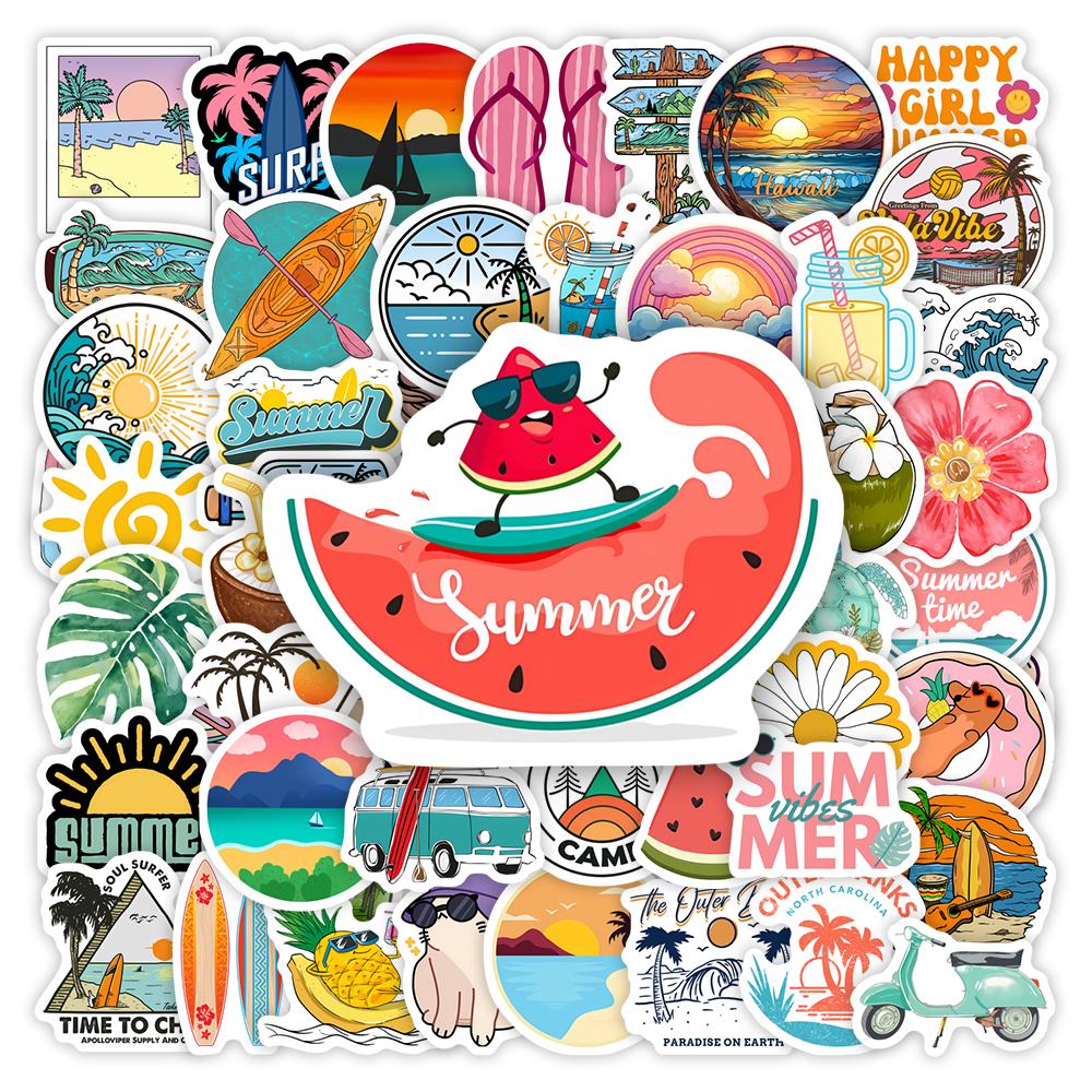 Zomer Seizoen Stickers Vakantie Zon Strand Zee Surfen Diy Cadeau Graffiti Waterdichte Sticker Voor Laptops Telefoons Bagage Decoratief