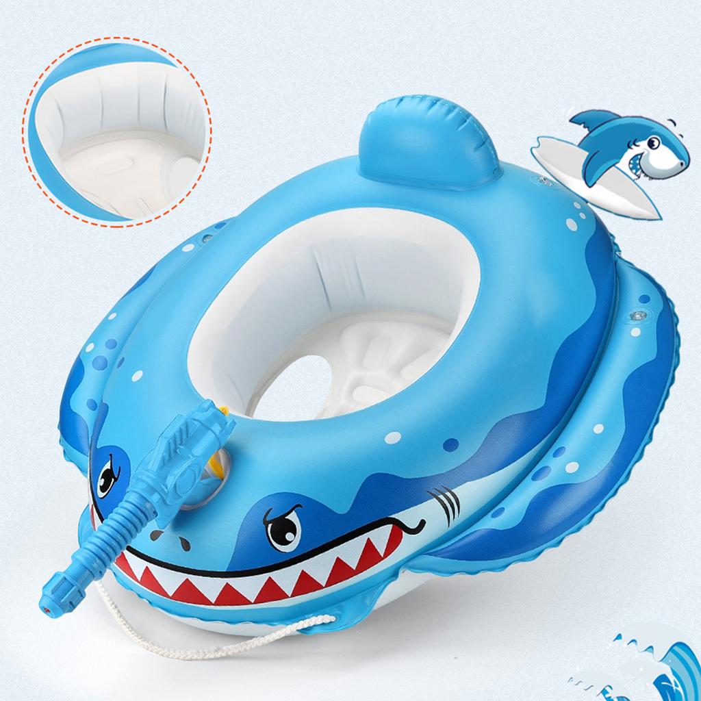 Inflatable Baby Swimming Ring Shark Design with Seat and Built-In Water Gun for Toddlers and Young Children Safe Pool Float Accessory