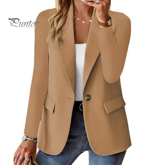 Fall Coat For Women Suit Lapel Long Sleeve Single Button Jacket Casual with Flap Pockets Solid Color Work Office Business Outerwear Versatile