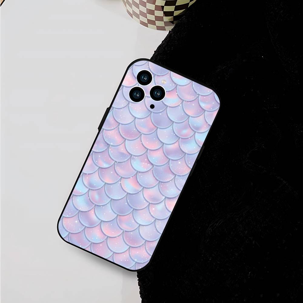 Mermaid Scale for iPhone 15 16 14 Plus 13 12 11 17 Pro Max 17 Air Black Soft Phone Cover