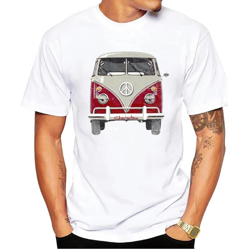 Vintage 1960s Bus Men T-Shirt Retro Red Bus Surf Printed New Loose Cotton T Shirts Short Sleeve Harajuku Tee Fashion Streetwear