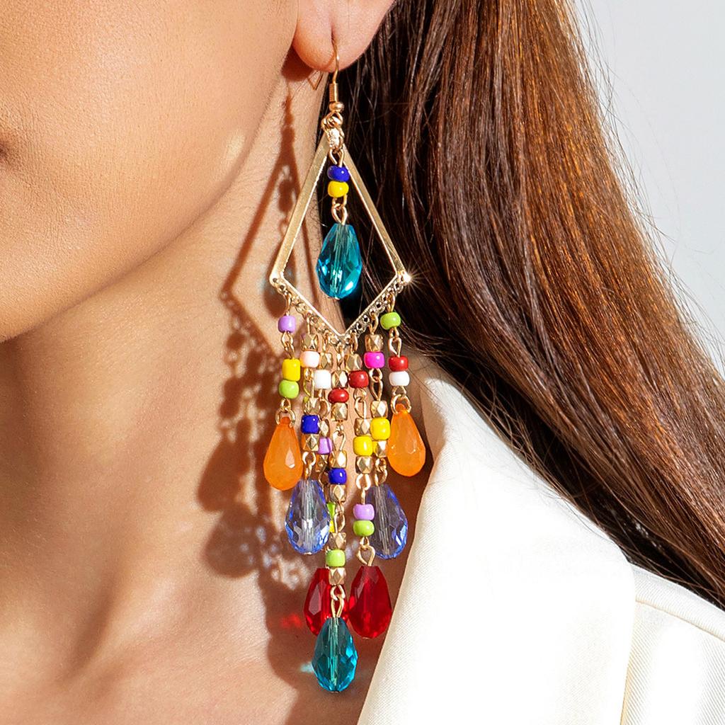 Accessories, Retro Ethnic Style Earrings, Exaggerated Temperament, Long Water Drop Fringed Earrings, Earrings.