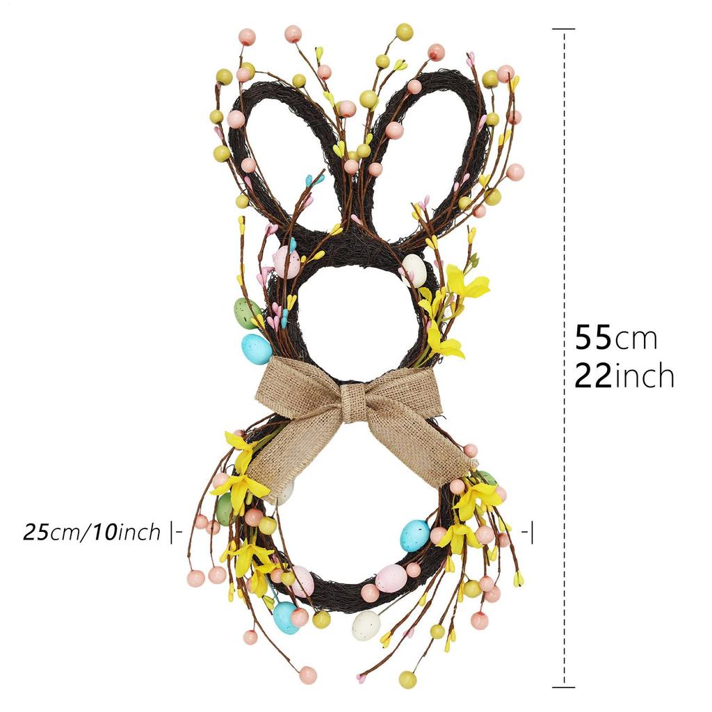 Bunny Wreath Large With Bow Spring Home Decor Easter Wreaths For Front Door For Balcony School Office Outdoor Garden Yard Patio