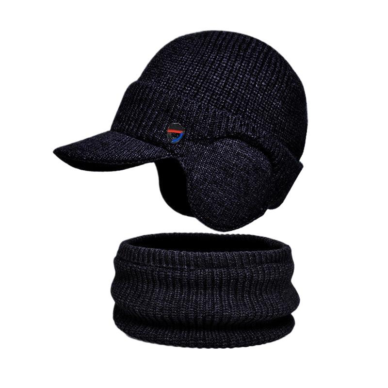Winter warm ear protection hat scarf set plush wool hat men's European and American pullover knitted hat