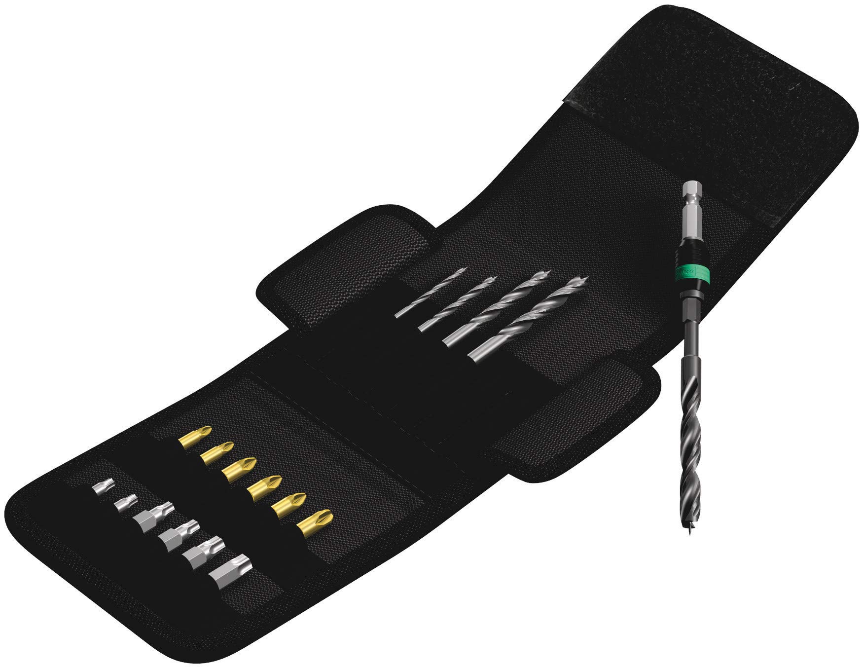 

WERA Woodworking Drill Bit and Holder Set with Drive and Storage Pouch 18-Piece 6.35mm (Product Number 104653)