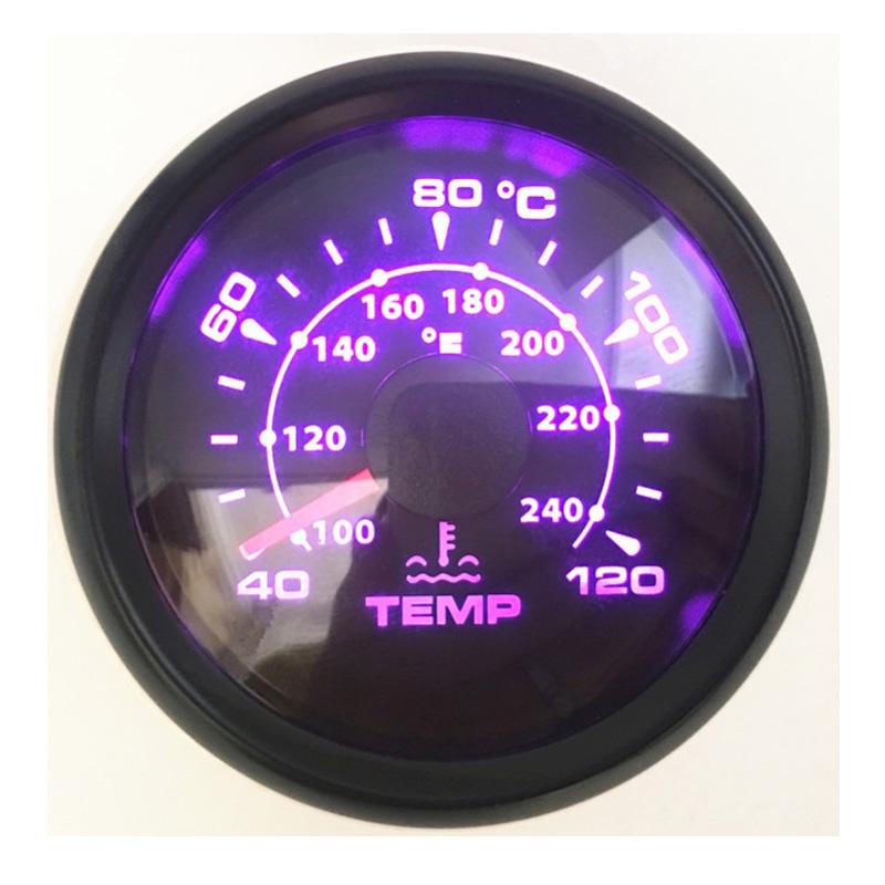 Auto Truck Boat 52mm 40-120℃ Water Temp Gauges 287.4-22.4ohm Input Signal Water Temperature Meters with 7 Kinds Backlight Color