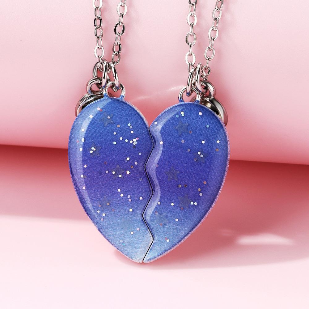 Winoneday 2Pcs/set Heart-shaped Luminous Five-pointed Star Best Friend Necklace for Women BFF Friendship Jewelry Gift