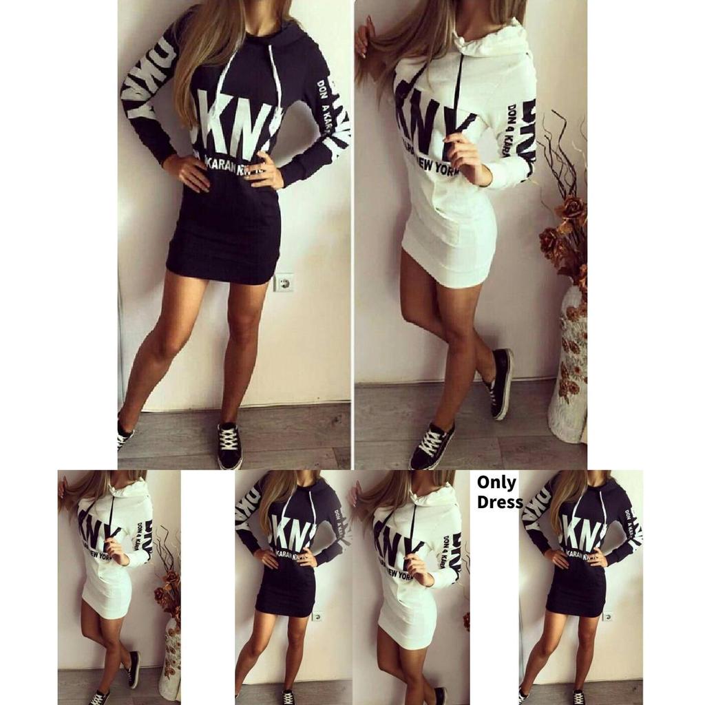 Womens Hoodie Dress With Letter Print Polyester Fabric For Street Style Fall Fashion