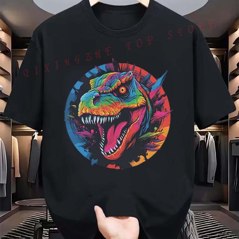 Neon Dinosaurier Klassisches Schweres T-Shirt Herren Freizeit Kurzarm T-Shirt Grafik-T-Shirt Lustige Rundhals-T-Shirts Oberteile