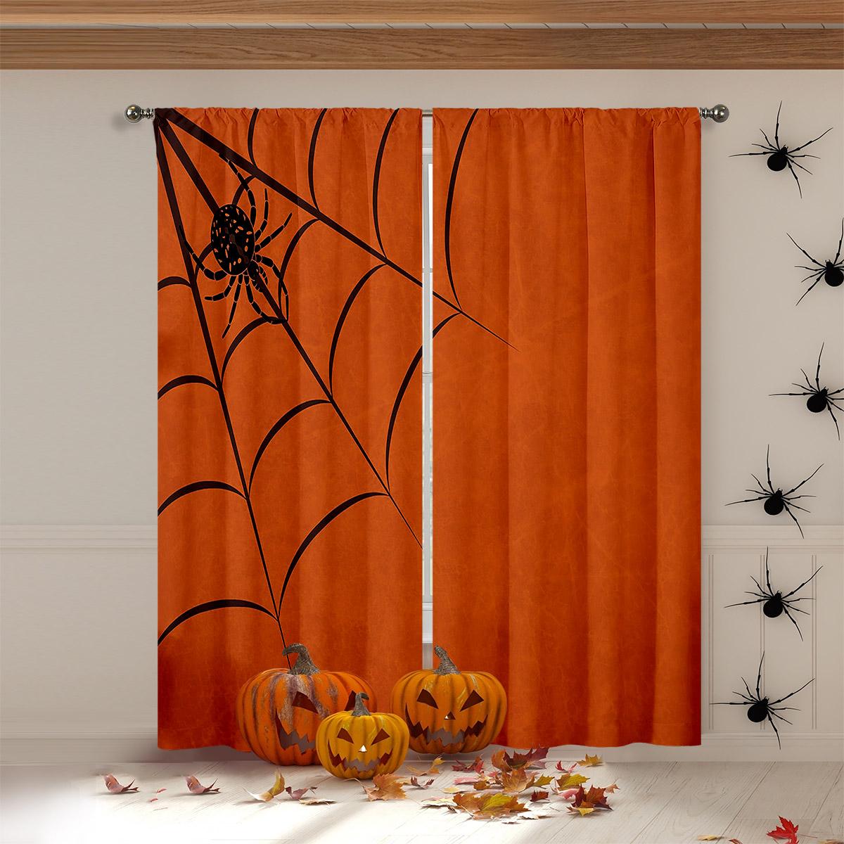 

Skull Style Spider Web Halloween Theme 3D Pattern Printcurtains Ideal For Children Room Restaurant Study Holiday Gathering Decorative Piececurtains W50xH140(CM)x2PCS&Grommet Top