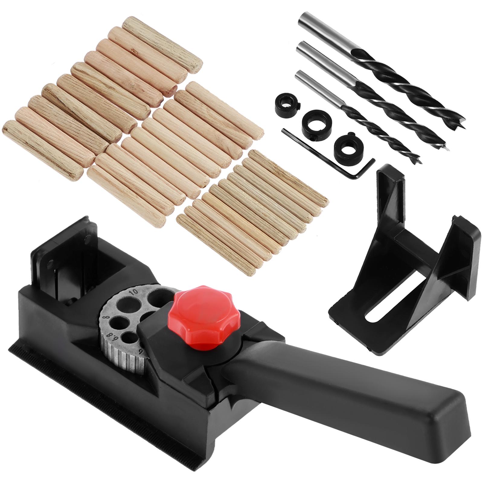

Adjustable Wood Dowel Punch Locator Aluminum Pocket Hole Jig Doweling Jig Kit Cabinet Hole Drill Guide Tool ith 6/8/10mm 38 Pcs&170mm