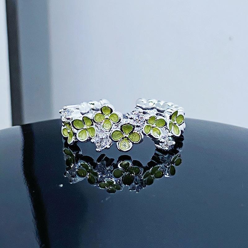 Grüner Emaille Öltropfen Schmetterling Blume Zir*****Stift Ring Klein Frisch Leichter Luxus Hoher Sinn Ring Frau