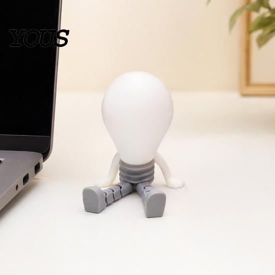 Cute Mini Desk Lamp 3D Printed Articulated LED Glow-in-the-Dark Action Figure, Posable Light Bulb Head Night with Adjustable Posture Decoration