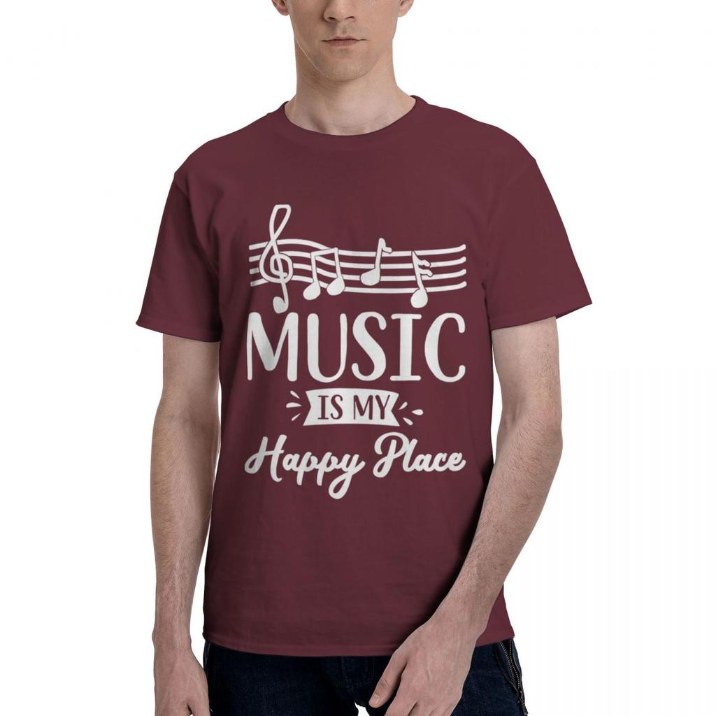 Music Is My Happy Place 100 Cotton Casual Breathable Confortable Vintage Designer Clothes Men Funny Shirt