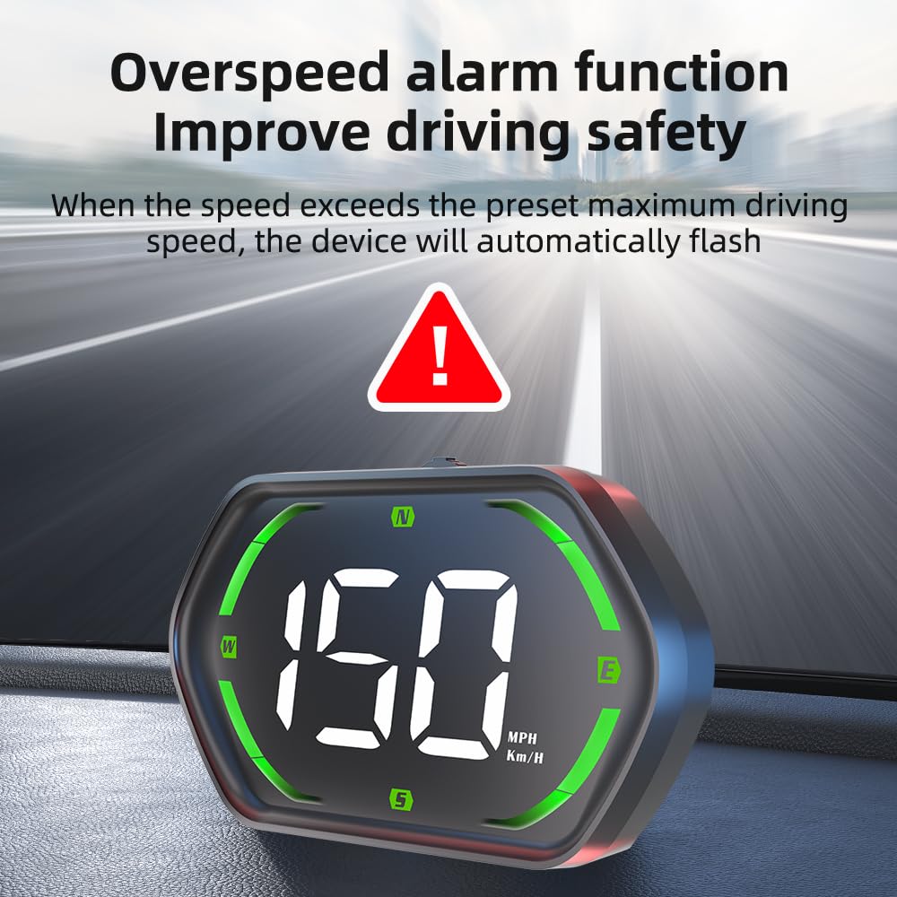 Universal GPS Speedometer HUD For Cars - 2025 New Head Up Display With MPH/KMH, Overspeed Alarm, Fatigue Alert, Large LED Font, Plug & Play USB, Auto