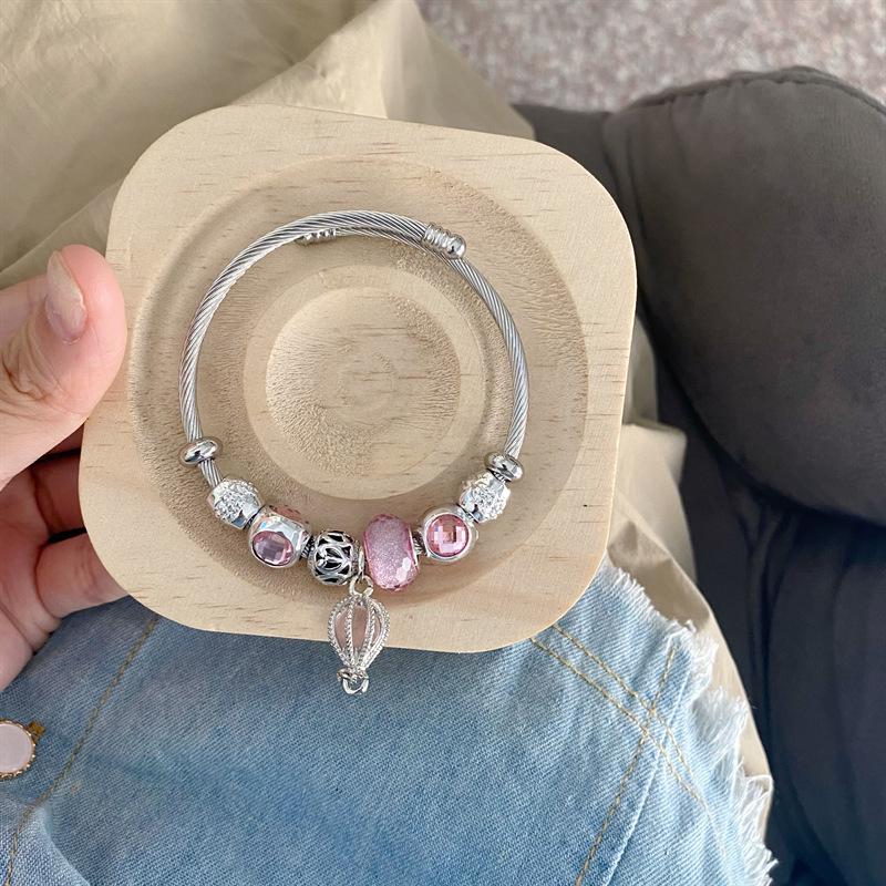 Pan Stainless Steel Galaxy Pink Balloon Bracelet - DIY Beaded Niche Design Friendship Jewelry