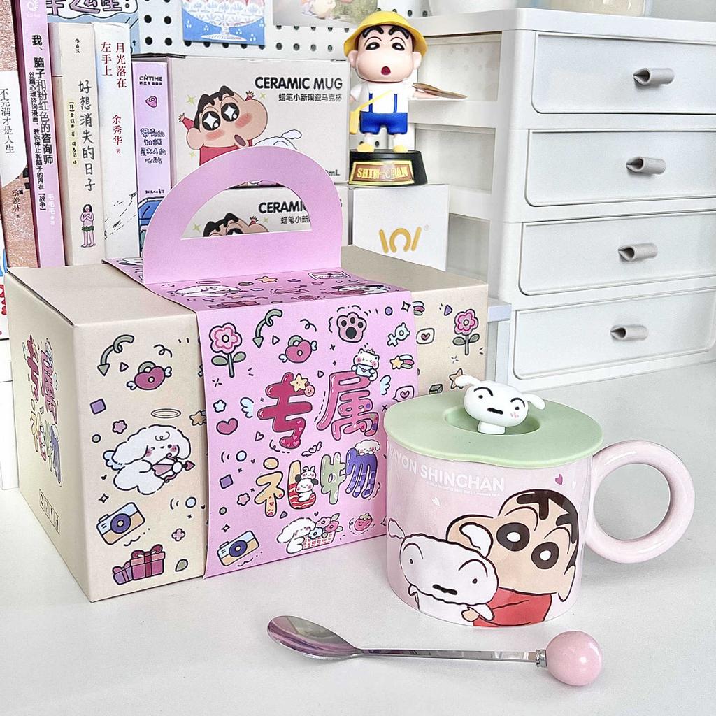 Cute Crayon Small New Cup, Birthday Gift for Boys and Girls, High-value Ceramic Mug with Lid, Couple Coffee Cup