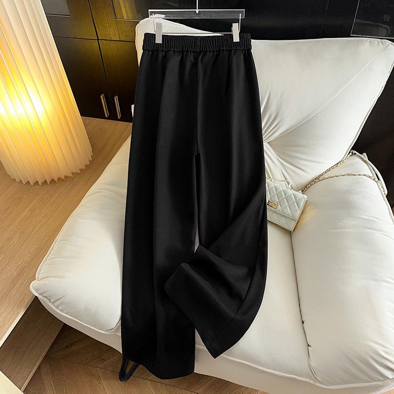 Pantalon amincissant en laine taille haute - Grande taille 200/300 Jin Jambe droite, Coupe ample, Pantalon long décontracté d'hiver pour grandes tailles