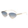 Occhiali da Sole Trendy Senza Montatura Cat Eye in Metallo Donna Montatura Piccola Marca di Lusso Occhiali da Sole con Borchie Tonalità Femminile Elegante Unico Occhiali