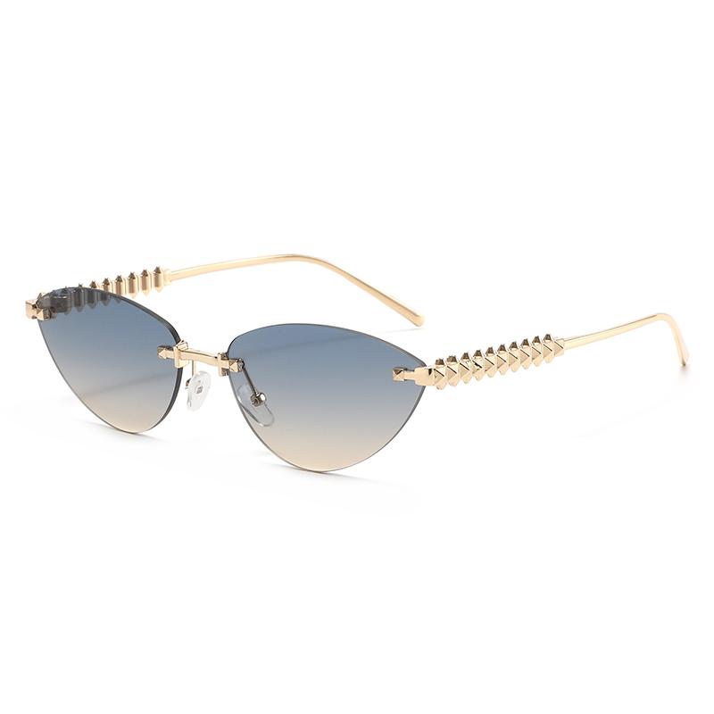 

Cycling Trendy Rimless Cat Eye Metal Sunglasses Women Small Frame Luxury Brand Rivet Sun Glasses Female Elegant Unique Eyewear