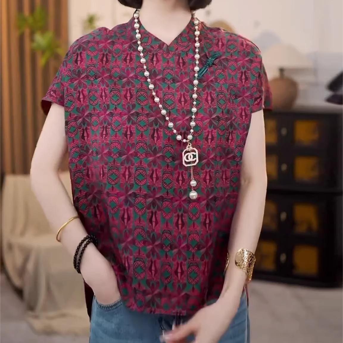 

Высококлассные летние модели 2025 года с фиолетовым воротником-стойкой, темпераментная вышитая универсальная блузка для женщин 3XL [recommended 138-75 kg]