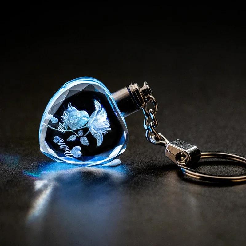1PCS Free Personalized Gift Glow Keychain Gift with LED Light Love Family Holiday Commemorative Pendant Photo Keyring