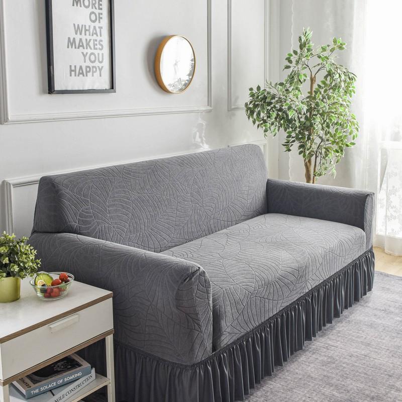 Thick Jacquard Sofa Cover for Living Room 1/2/3/4 Seater Solid Color Elastic Sofa Cover With Skirt