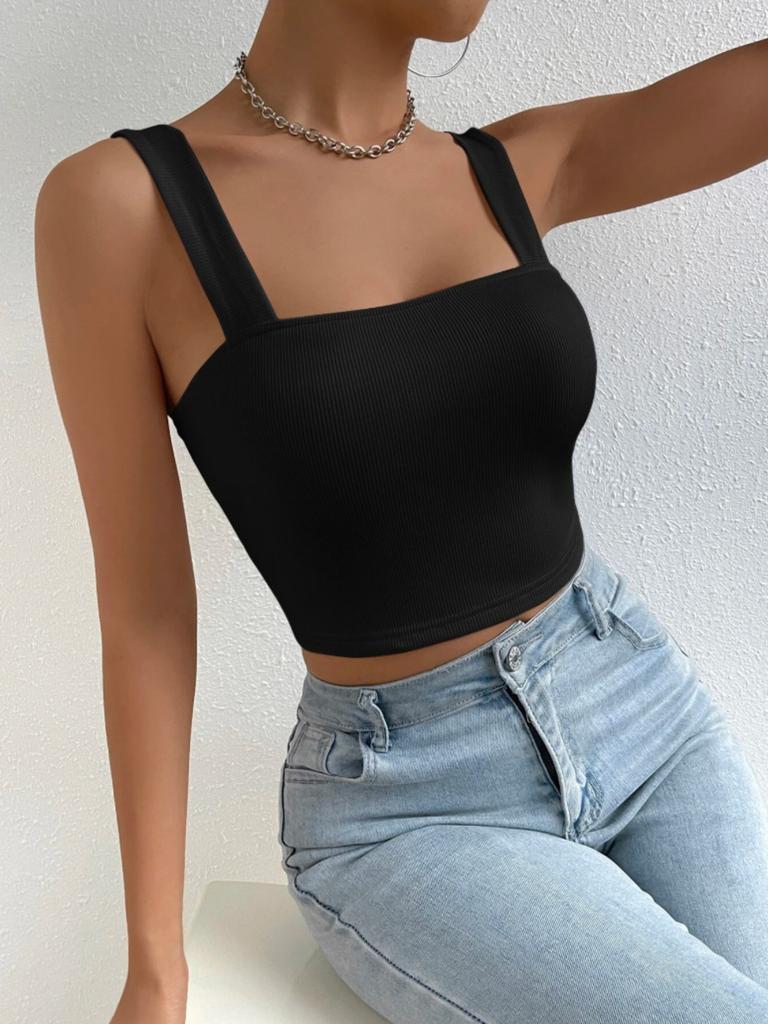 Square Neck Knit Tank Top Crop Tops Women Summer Camis Solid Color Camisole Fashion SportsTube Female Sleeveless Cropped Y2K Girl Clothes