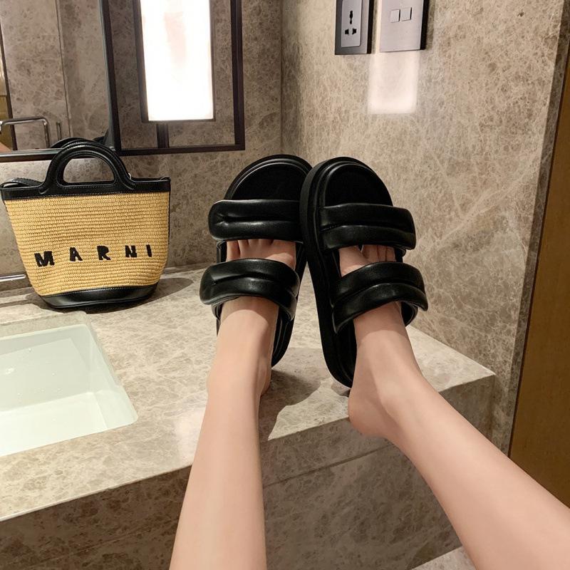 

Shoes super soft waxy Velcro double with platform slippers women s sandals outside 34 чёрный