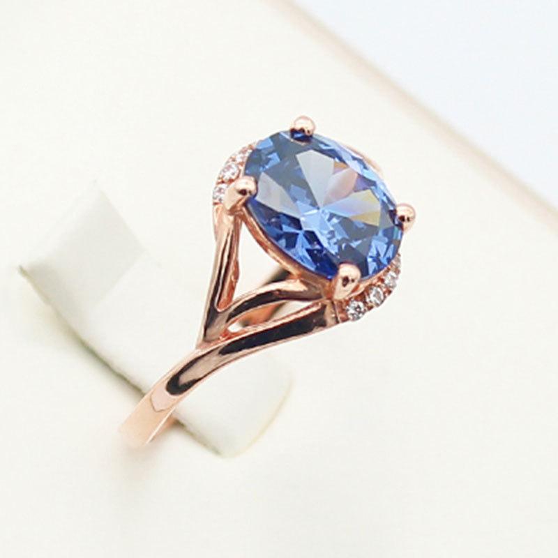 Russia 585 Purple Gold Inlaid Bluestone Live Ring Color Gold Luxury Temperament Rose Gold Plated Ring