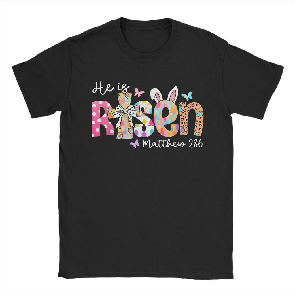He Is Risen Jesus Christian Happy Easter Day TShirt Unisexs Vintage Cotton T Shirts Beach Crewneck Leisure Tee Shirt Design Tops