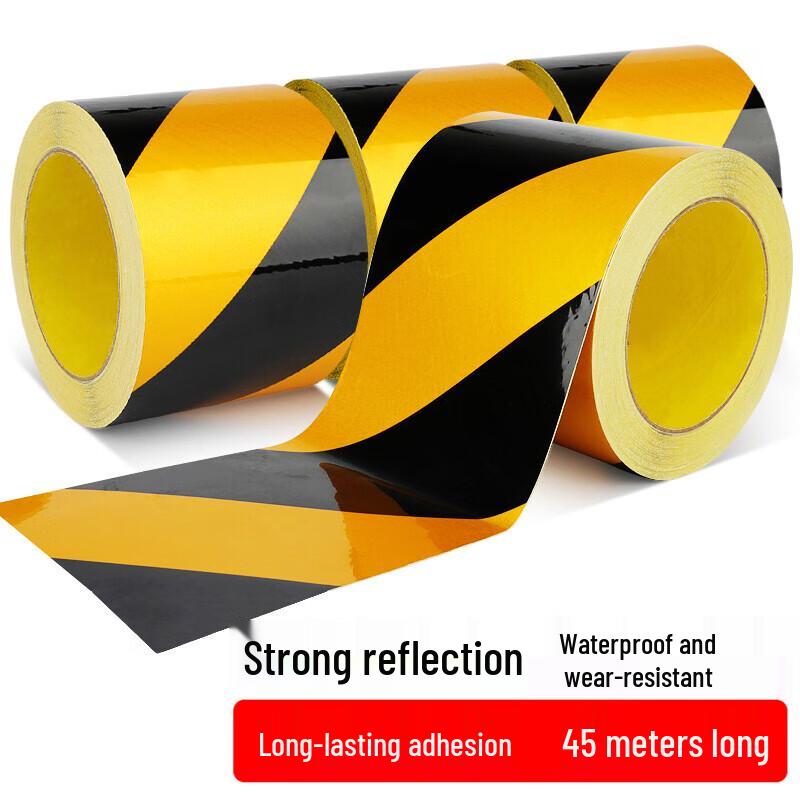 Black & Yellow Slanted Stripe Reflective Warning Tape