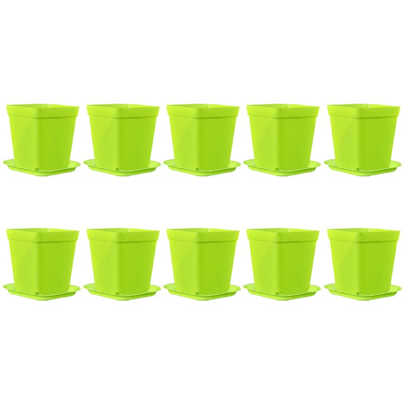 10PCS Square Mini Flowerpot Candy Colors Plastic Plant Pot Drainage Holes Tray Succulent Pot Indoor Outdoor Garden Nurseries ZYF