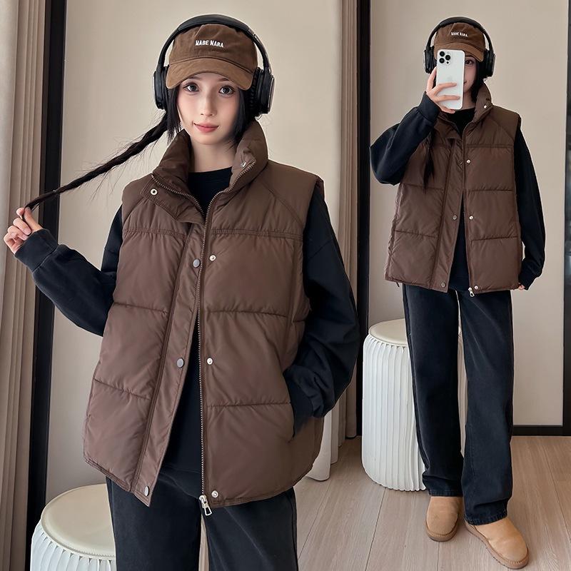 Sleeveless cotton clothes women's new European and American cotton vest women's short stand-up collar down cotton thermal cotton vest vest vest