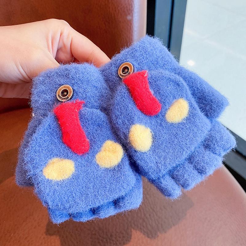 4-12 Year Old Baby Gloves Winter Cold-proof Infant and Toddler Thickened and Warm Half-finger Flip-up Five-finger Gloves for Boys and Girls Cute