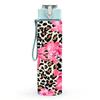 1PC Pink Floral Leopard Mixed Pattern Print 750ml Color Plastic Sports Water Bottle Leakproof Flip Straw Lid Suitable for Sports Office Home Use