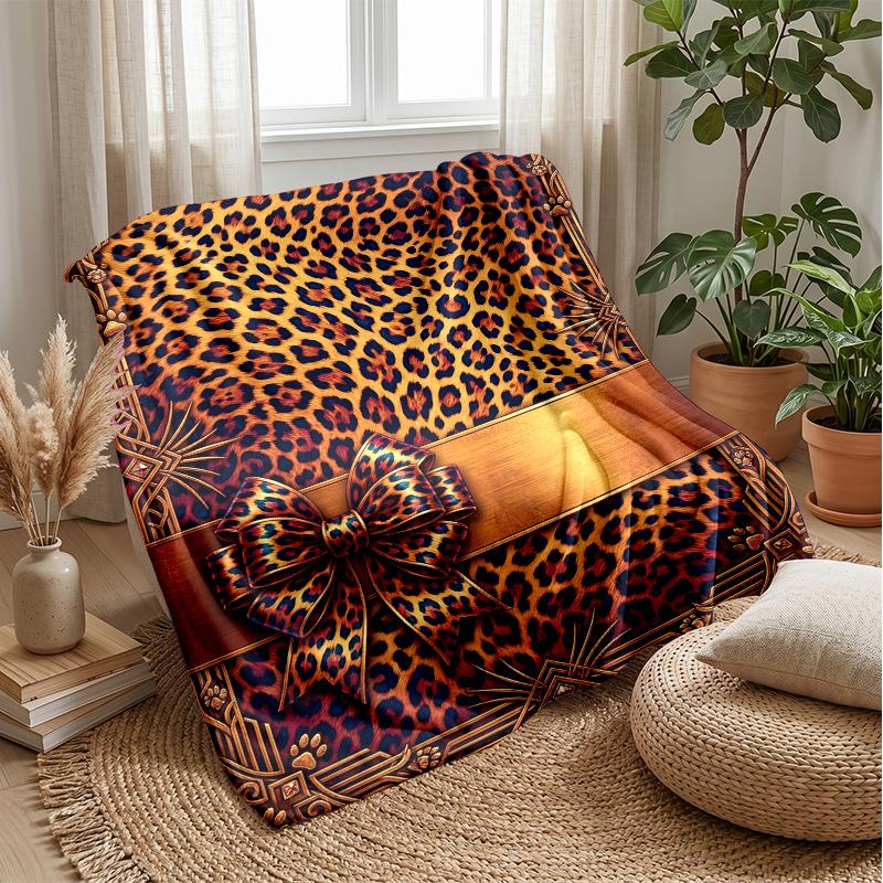 Leopard Print Bow Tie 1 Theme Blanket Lightweight Warm Flannel Blanket Decorative Throw Blanket for Home Decoration