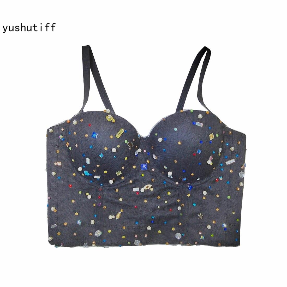 

Укороченный топ yushutiff для ночного клуба со стразами, милый корсет, бюстгальтер, фестивальная одежда, бюстье, женские вечерние жилеты без рукавов