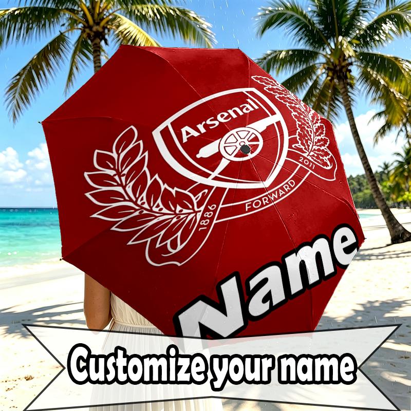 Custom Name Personalized Football Team F.C Print Umbrella, Auto Open Close, 8‑Rib Sturdy Frame, Commute Camping Hiking Use, Birthday Gift